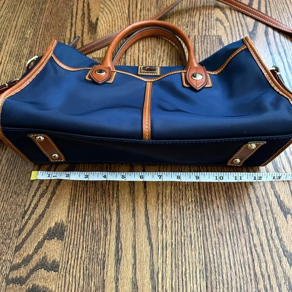 Dooney & Bourke Blue and Brown Satchel with Leather Accents - Picture 6 of 9